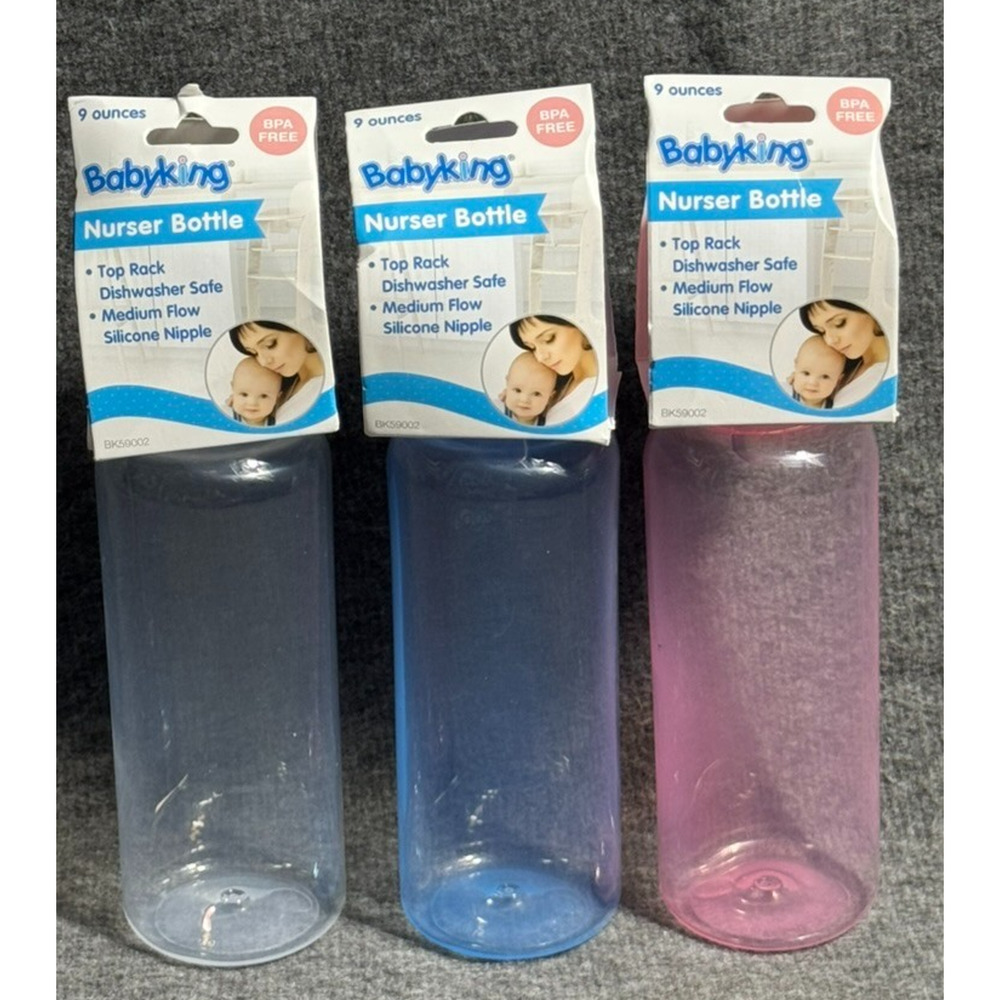 Baby King Nurser Bottle Cap, Nipple - BPA Free Medium Flow 9 Oz - 3 Bottles